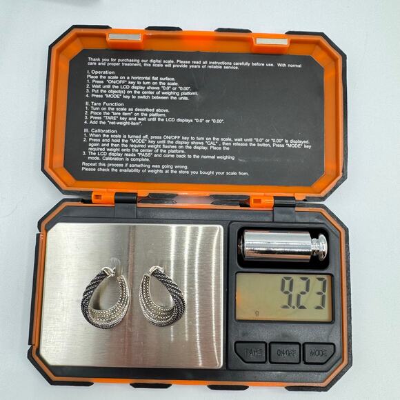 Tested Silver Twisted Hoop Earrings Faux Marcasite Milgrain Cobbled 9.23 Grams - Picture 14 of 16